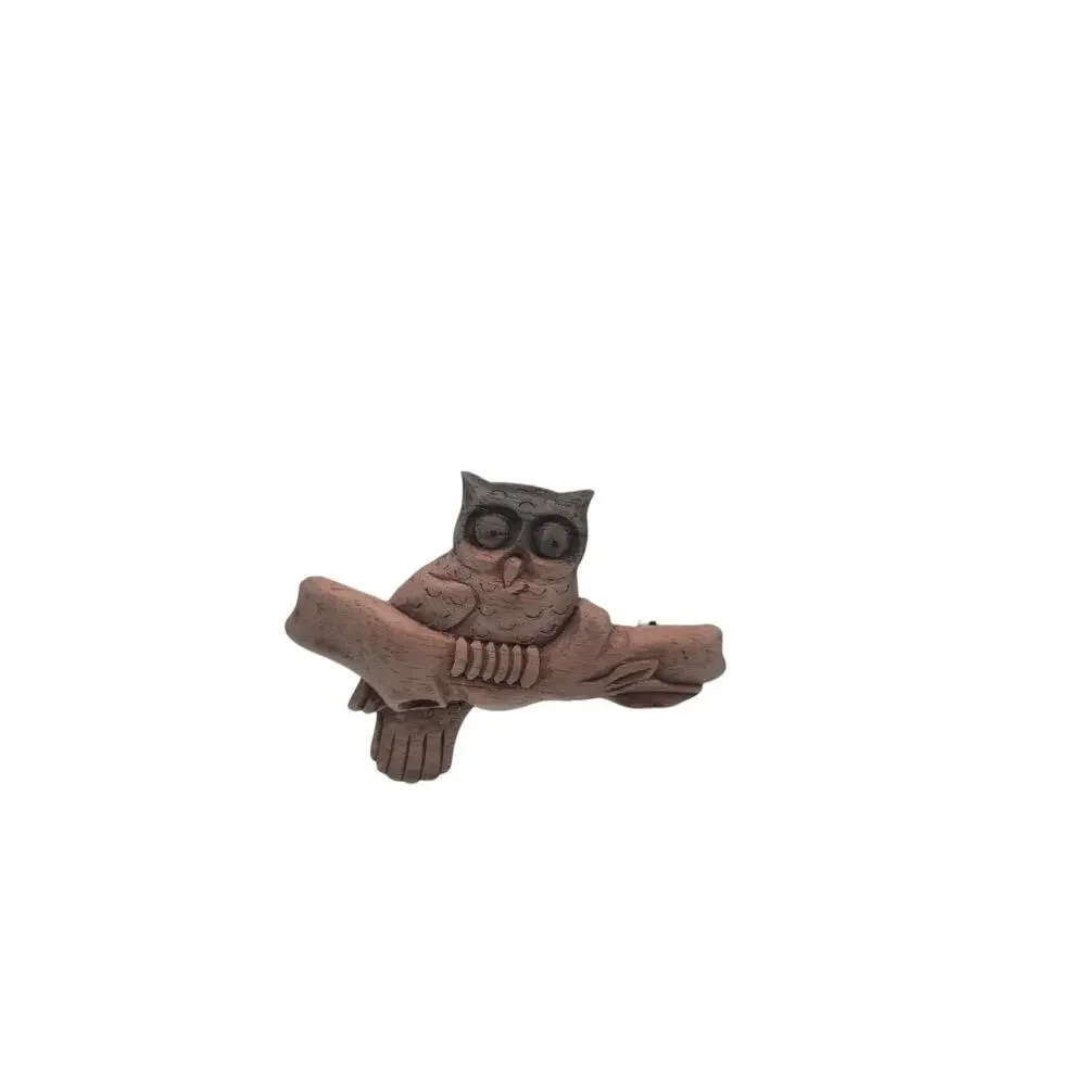 Wooden Owl Hair Barrette Clip Vintage Nature Woodland Accessory